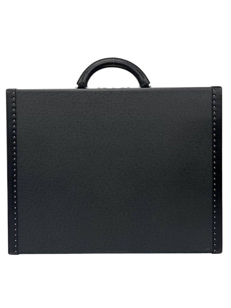 Cartier President Attache Case Leather Black Trunk Silver
